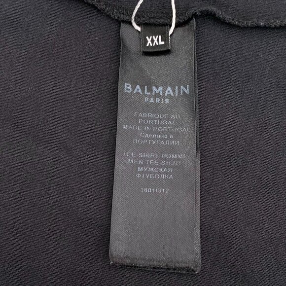 Balmain Black Logo Letter Printed Cotton Round-Neck Short-Sleeved T-Shirt XXL - Picture 3 of 7